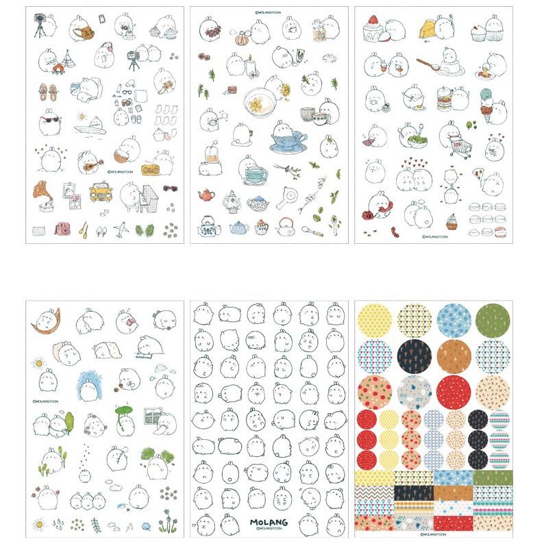 [HCM]Sticker Dán Trang Trí Molang và Piu Piu ( Trang Trí Sổ Kế Hoạch Sổ Nhật Ký) - 6 Tấm