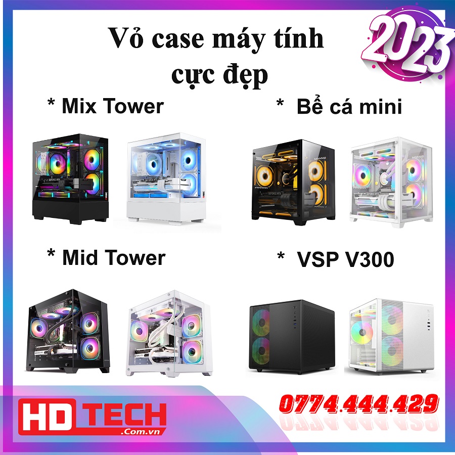 Vỏ Case Máy Tính cực đẹp bể cá mini ( No fan / Black / White / MATX / ITX/3 Fan)