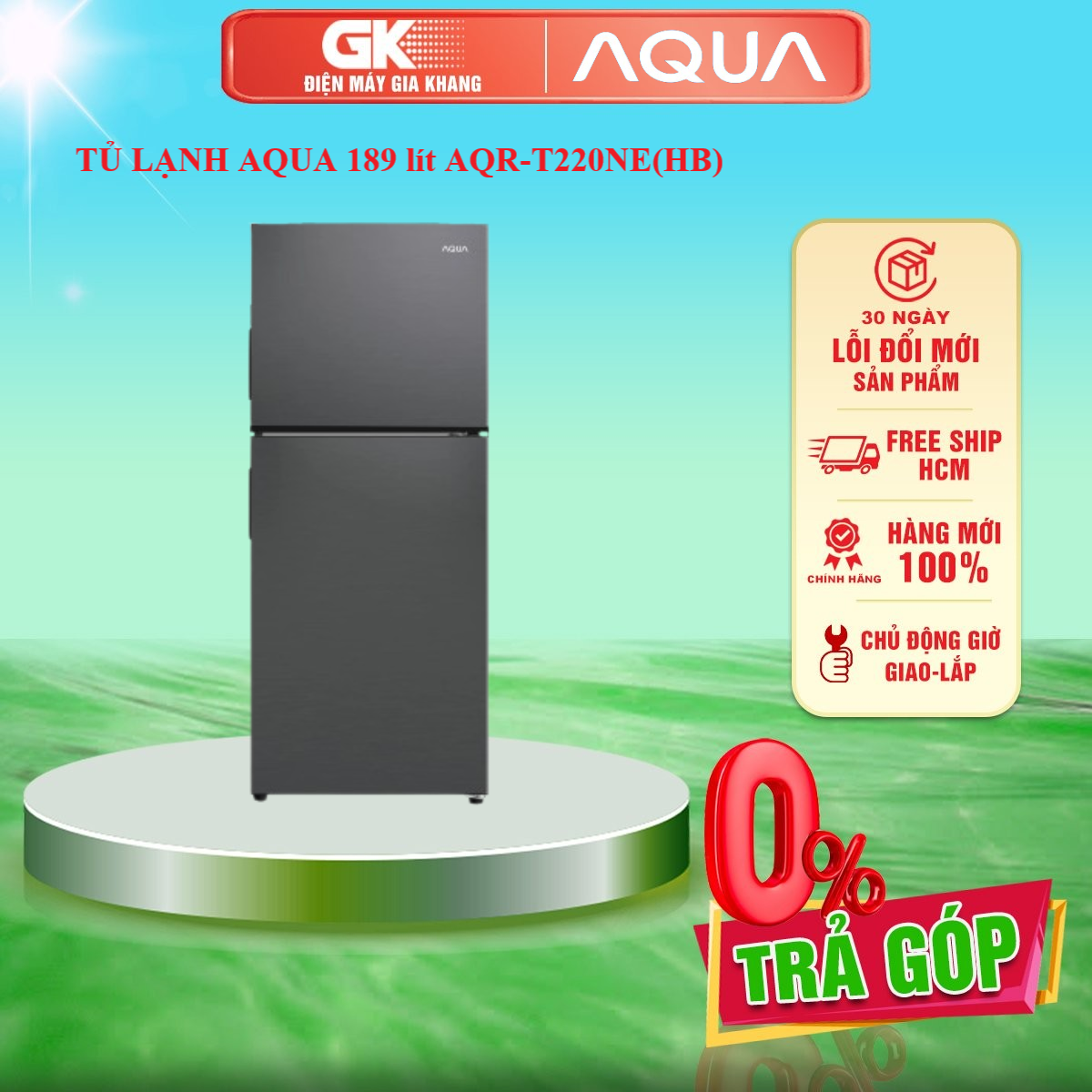 Tủ lạnh aqua 189 lít aqr-t220ne - không inverter - làm lạnh nhanh khay kính chịu lực diệt khuẩn khử mùi - giao hàng toàn quốc - freeship hcm