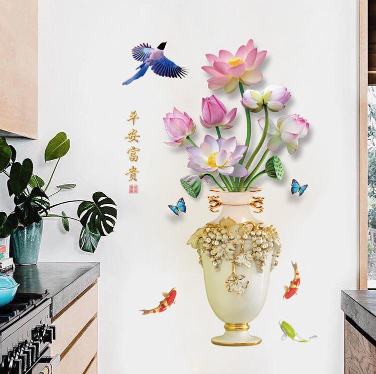 Decal dán tường Bình hoa sen- H12-vivadecal
