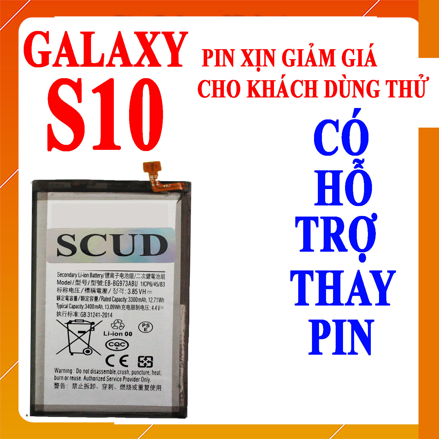 Pin scud cho samsung galaxy s10 eb-bg973abu 3400mah