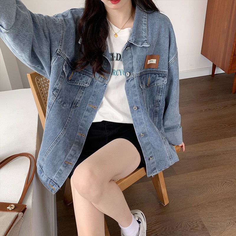 Áo khoác jean kabico kaki nữ form rộng, áo khoác jeans bò nữ phong cách unisex g4