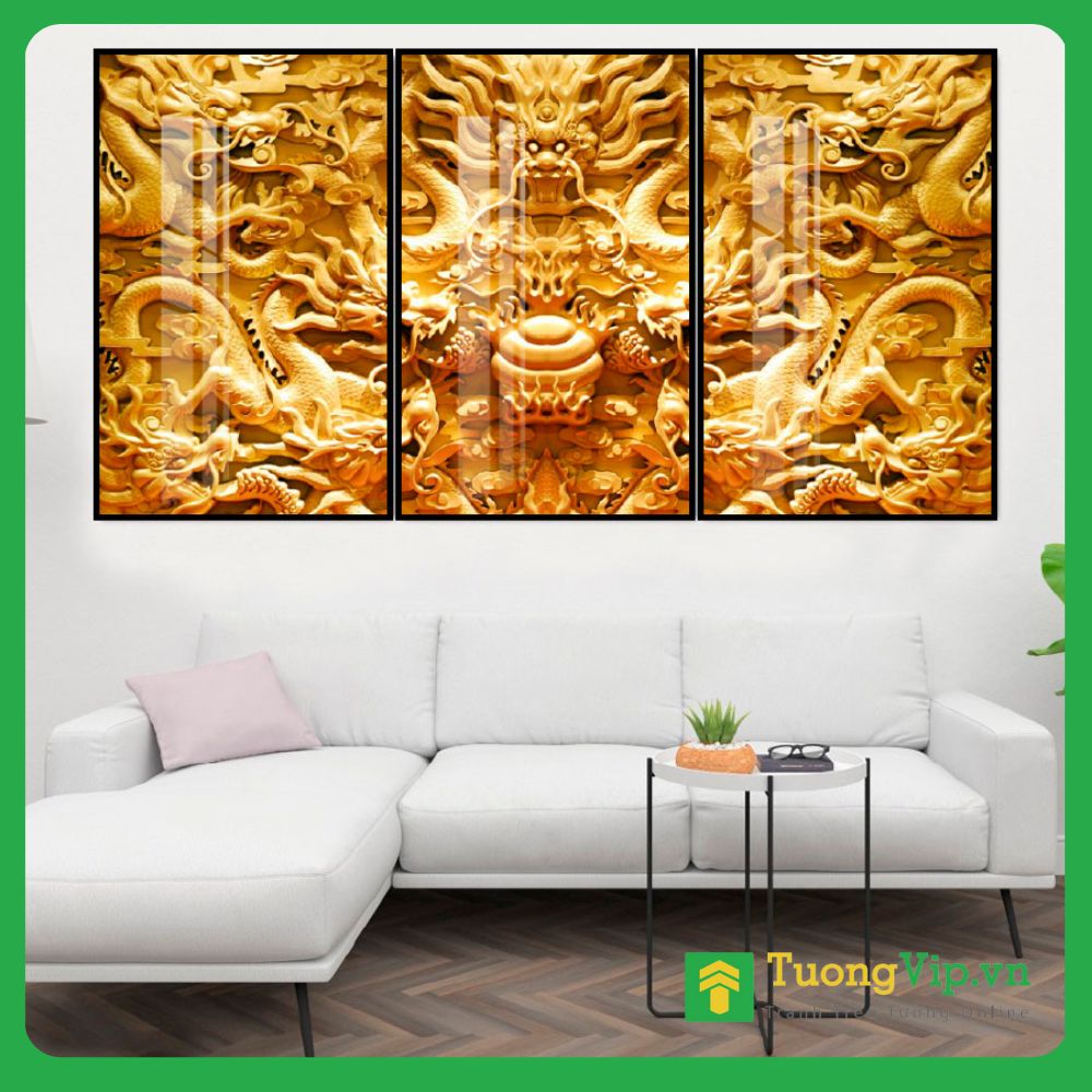 Tranh Laminate Tráng Gương - Tranh Phong Thủy Treo Rồng Vàng Nghệ Thuật