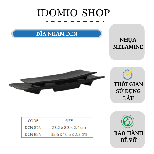 Dĩa Nhựa Hình Chủ Nhật Đen Nhám