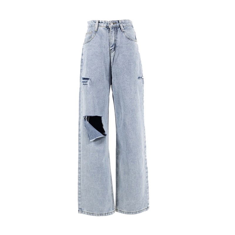 Quần Jeans rách cạp cao xanh nhạt IU