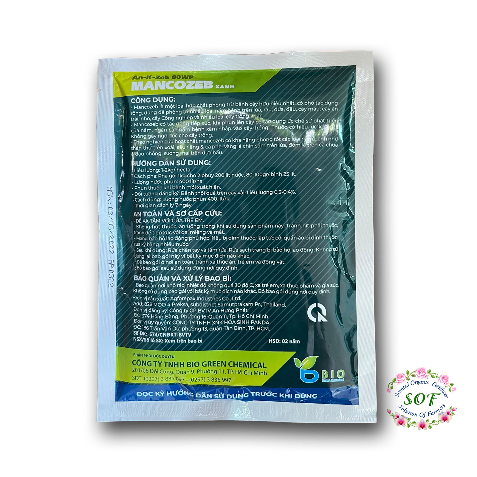 Mancozeb 100gr (Man xanh) diệt trừ nấm bệnh cây trồng đốm lá, rỉ sắt, phấn trắng, thán thư…
