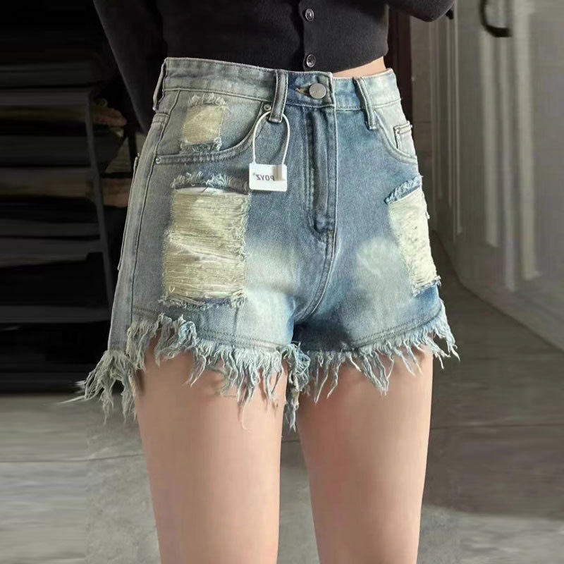 Quần đùi nữ vải jean hàn quốc, quần sooc nữ rách cá tính lưng cao