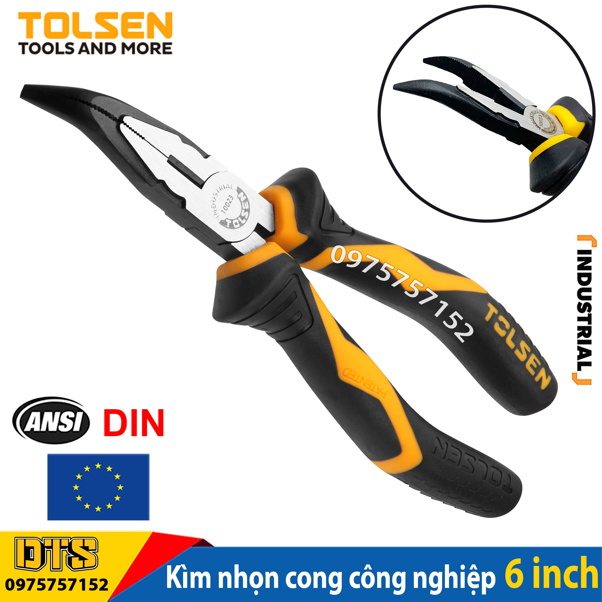 Kìm nhọn mỏ cong công nghiệp TOLSEN 6 inch/ 160mm, thép CR-V cao cấp Niken chống gỉ - Tiêu chuẩn xuất khẩu Châu Âu, kìm nhọn cong, kềm nhọn cong, kìm cuốn cong đa năng, kìm mỏ nhọn mũi cong, kìm mỏ nhọn cong, kềm mỏ nhọn cong