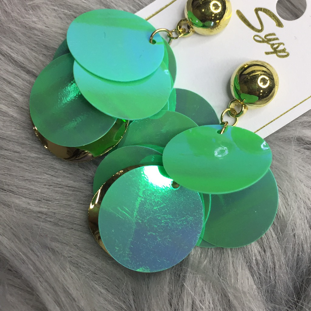 饰品 Khuyên tròn xanh lấp lánh phong cách Hàn Quốc