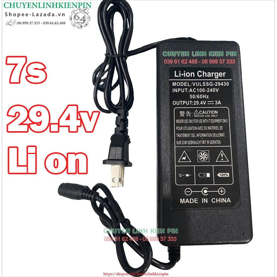 Sạc pin li-ion 7s, 29.4v - 3a, có quạt tản nhiệt và đèn báo đầy pin