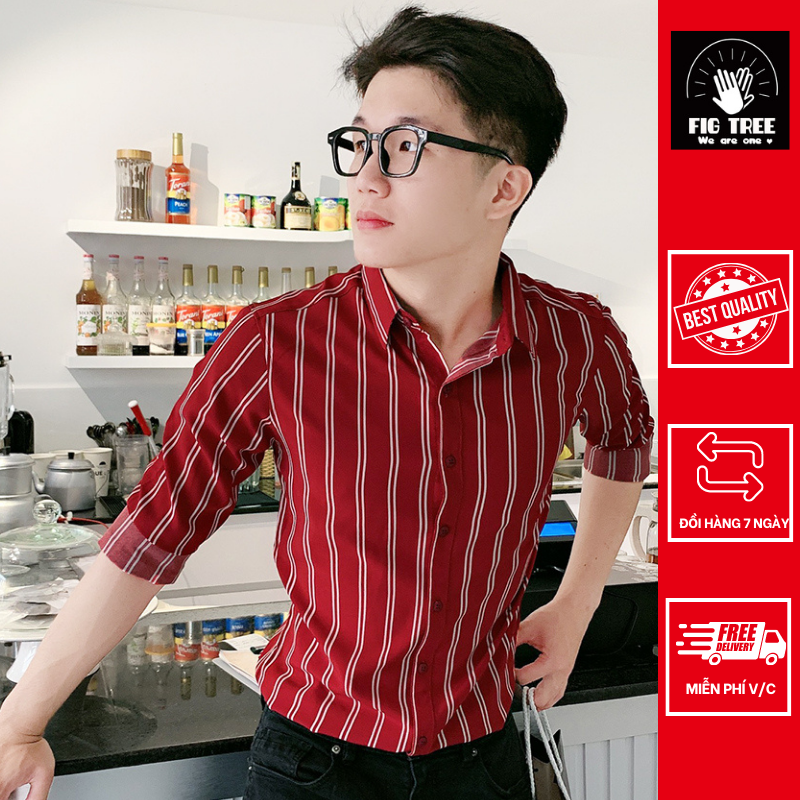 Áo sơ mi nam  sọc đỏ thời trang siêu hot ( MS 155)