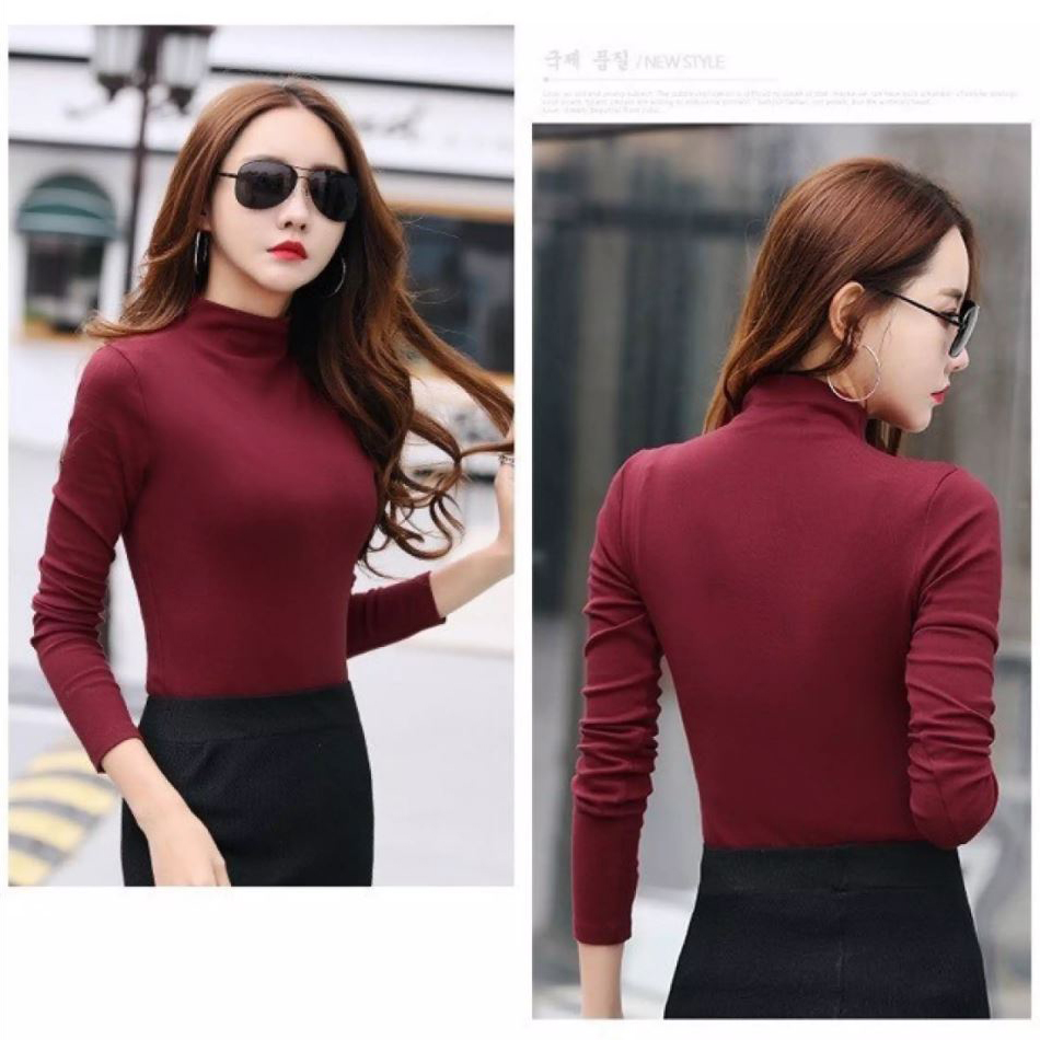 Áo thun áo giữ nhiệt Nữ lót Nỉ cổ 3 phân dày dặn co giãn Phong cách Hàn Quốc Trẻ Trung Năng Động