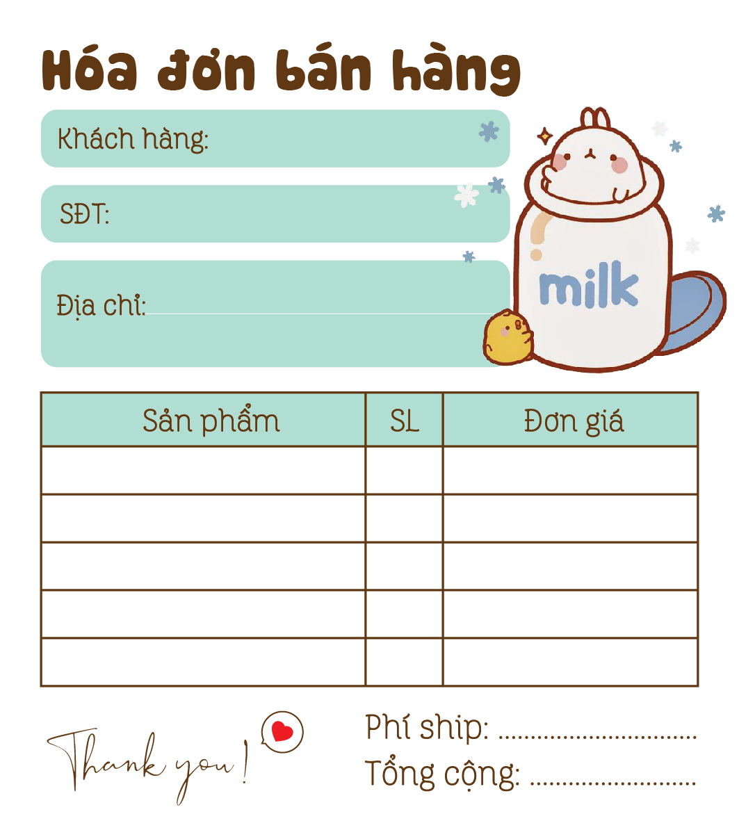 [ Hàng Sẵn ] Hóa Đơn Bán Hàng Mini 1 Liên Dễ Thương