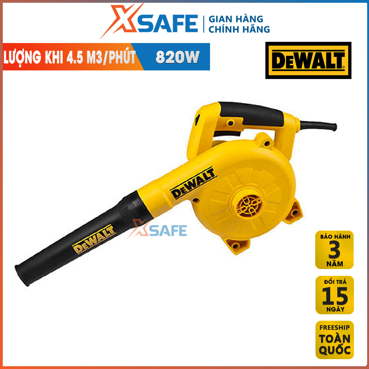 Blowing Machine steam handheld 820W DeWalt dw6800-b1 enclosed ống faucet and bag vacuum cleaner. Machine blown slightly DeWalt multi speed, air flow meter 4.5m3 on minute, motor brushless-distribution genuine xsafe