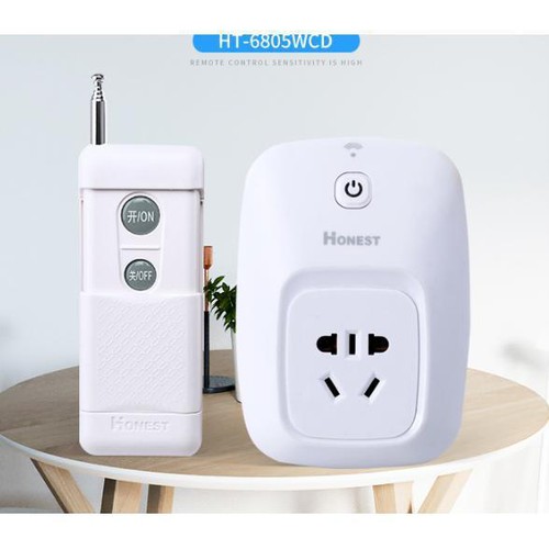Ổ cắm điều khiển từ xa Honest HT-6805W Công suất lớn 30A/220V khoảng cách 1000M - Ổ cắm điều khiển qua sóng RF xuyên tường tiện dụng, khoảng cách thu phát lên đến 1000m