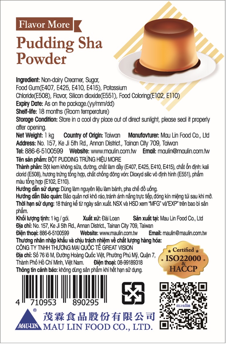 Bột Pudding Trứng More / Bột Flan Trứng Đài Loan gói 1Kg  / Bột Plan / Pudding Maulin