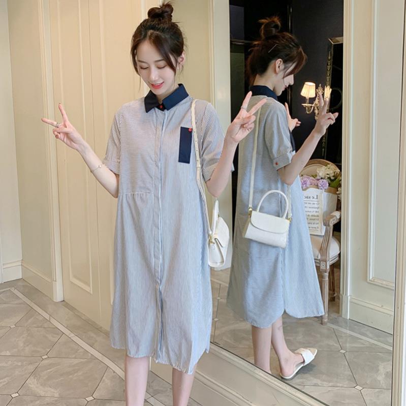 [HCM]Đầm bầu sơ mi sọc ngang dọc
