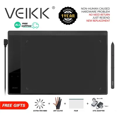 VEIKK A30 V2 Bảng vẽ cảm ứng 10x6 inch Lực nhấn 8192 kèm Bút không cần sạc, 4 phím cảm ứng & 1 touch pad, Tương thích với Android, Windows và Mac OS
