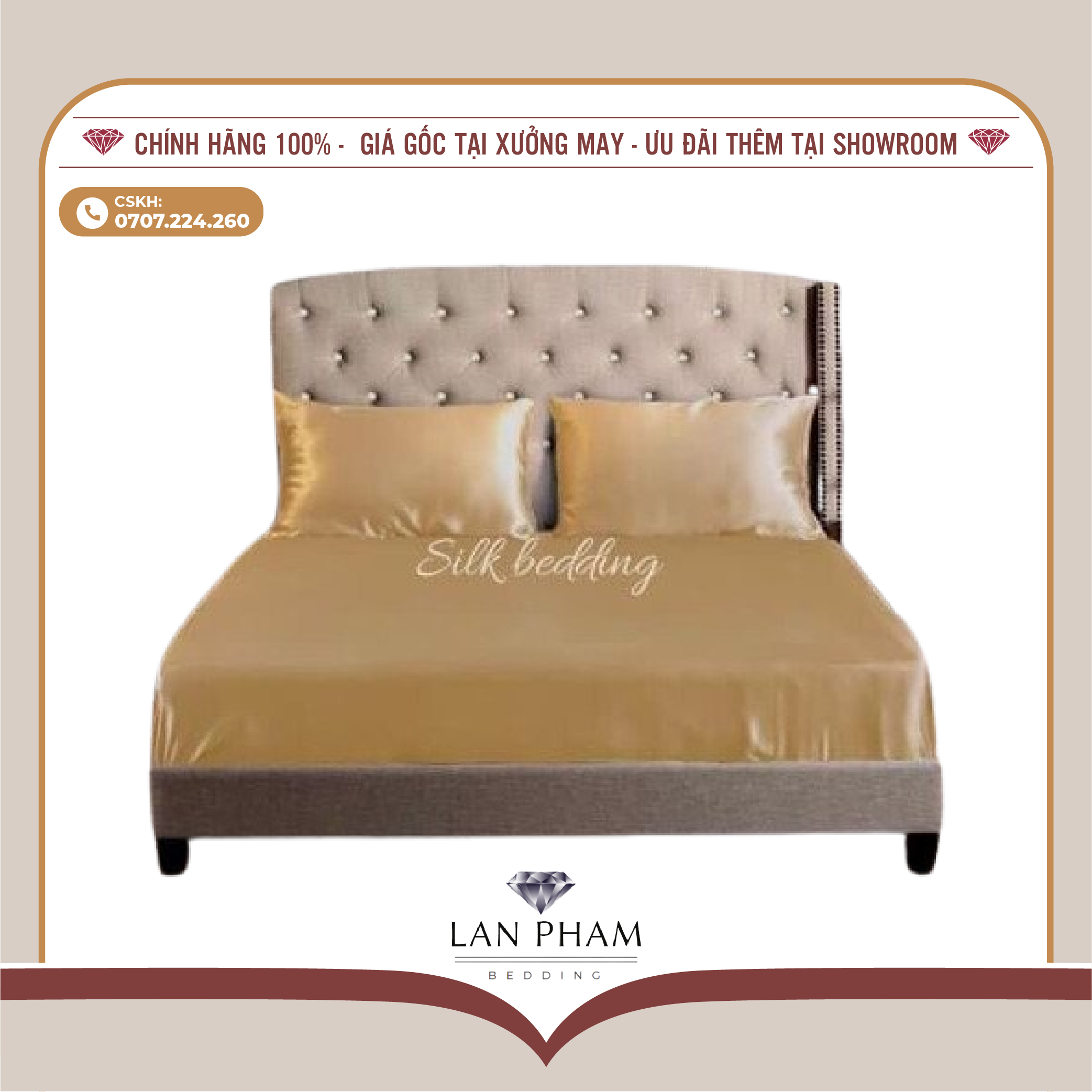 Bộ ga giường drap gối phi lụa màu vành chanh cao cấp lan bedding