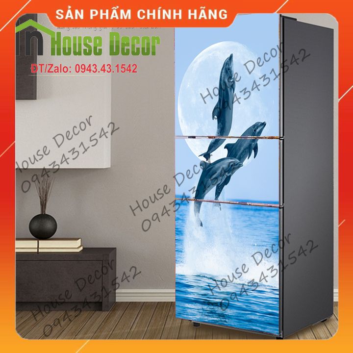 Miếng DECAl bóc Dán Tủ Lạnh - Phù Hợp Mọi Loại Tủ (Mẫu cá heo nhảy múa)