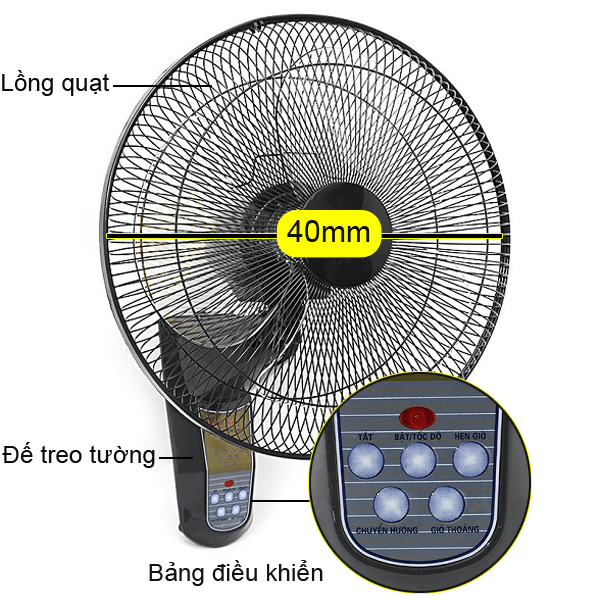 Quạt treo tường Điện cơ QTT400X-HĐ-đk