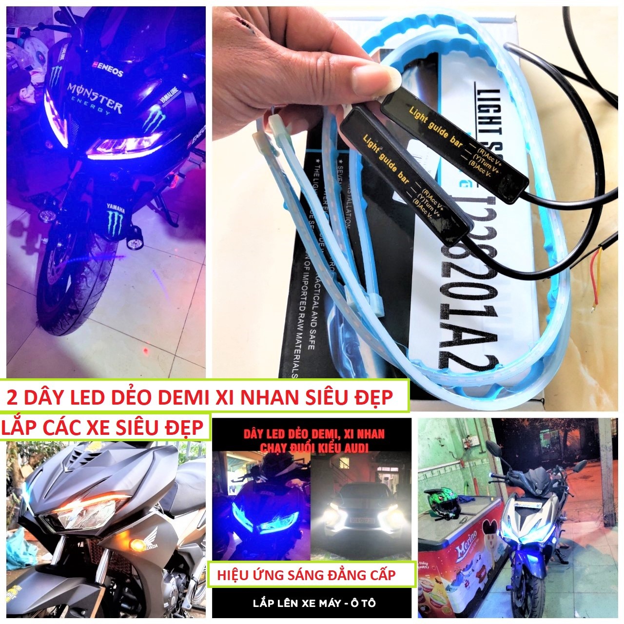 Bộ 2 dây đèn led mí xi nhan xe máy ô tô chạy đuổi kiểu audi nhiều hiệu ứng chống nước độ xe cực chất, phụ kiện đồ chơi xe hơi