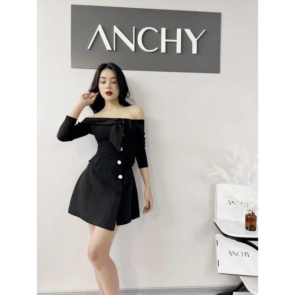 Đầm dáng A trễ vai, thắt nơ vai - AD003