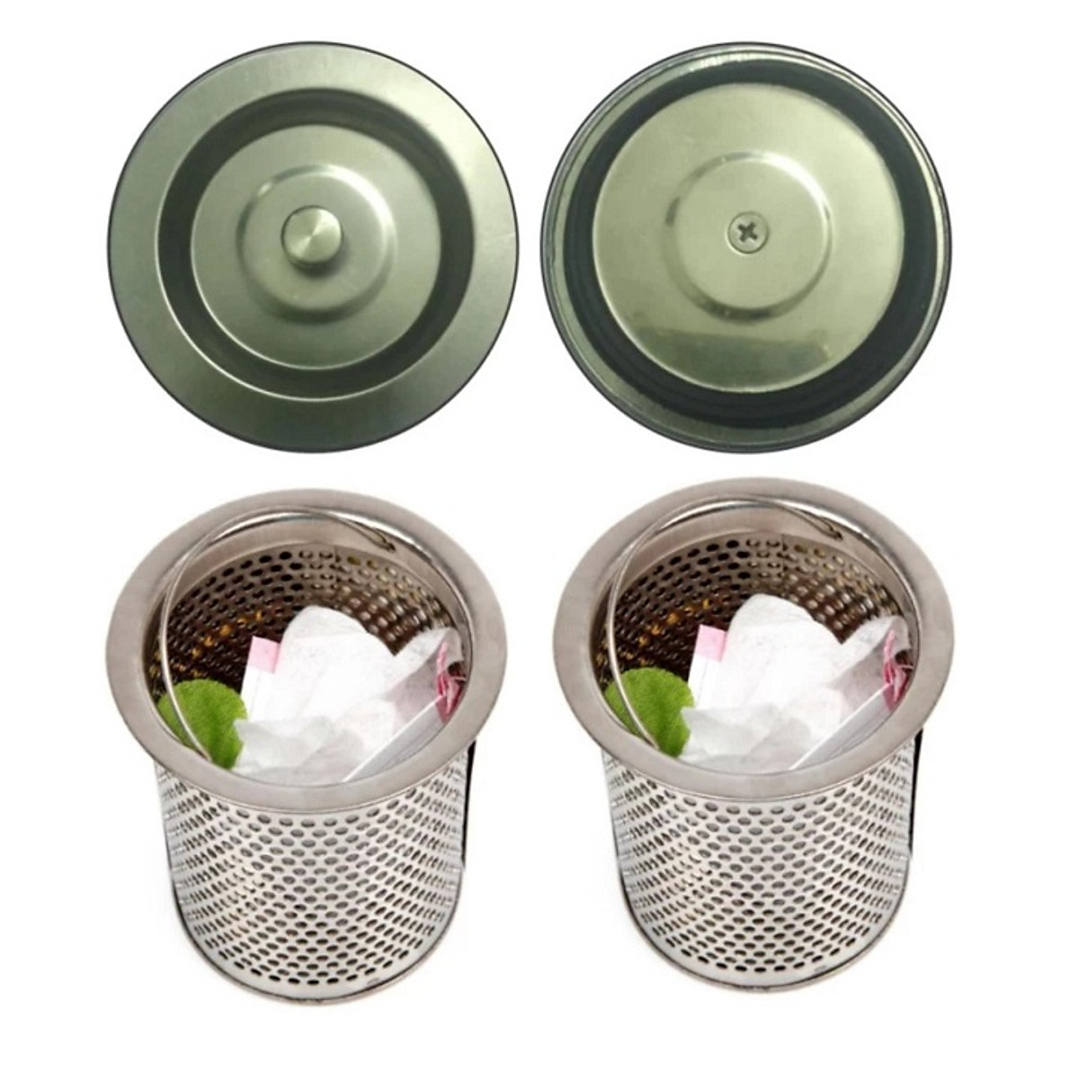 Combo 2 nắp chắn nước và 2 rọ chắn rác dành cho bồn rửa chén inox