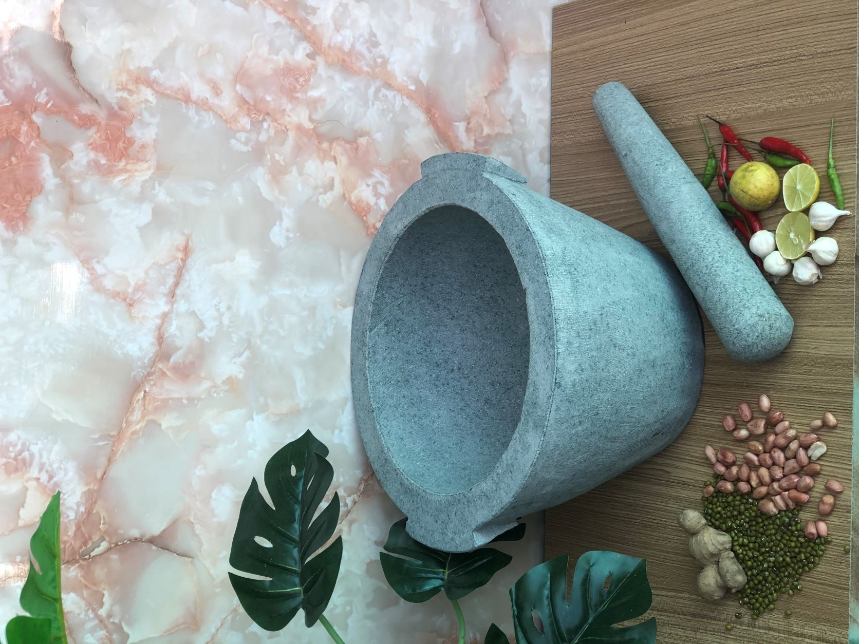 bộ sản phẩm cối đá + chày đá đường kính 28 cm