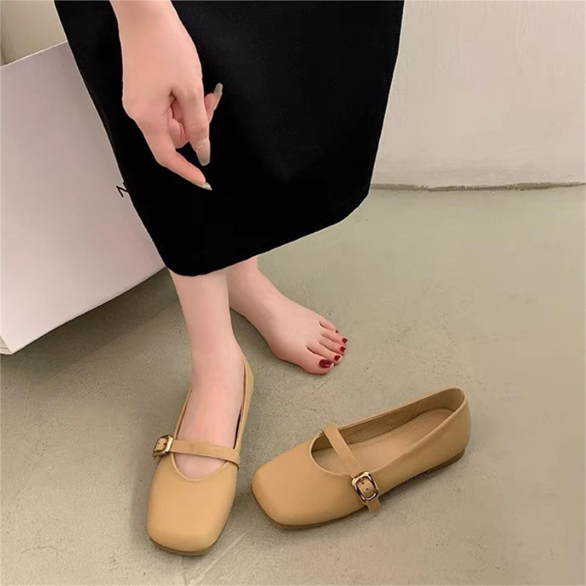Giày búp bê mwc 2293 - giày búp bê mũi vuông chất liệu da phối khoá xinh xắn