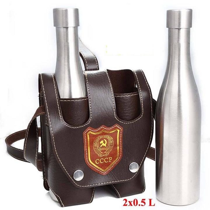Bộ bình đựng rượu inox 2 chai- mỗi chai dung tích 500ml