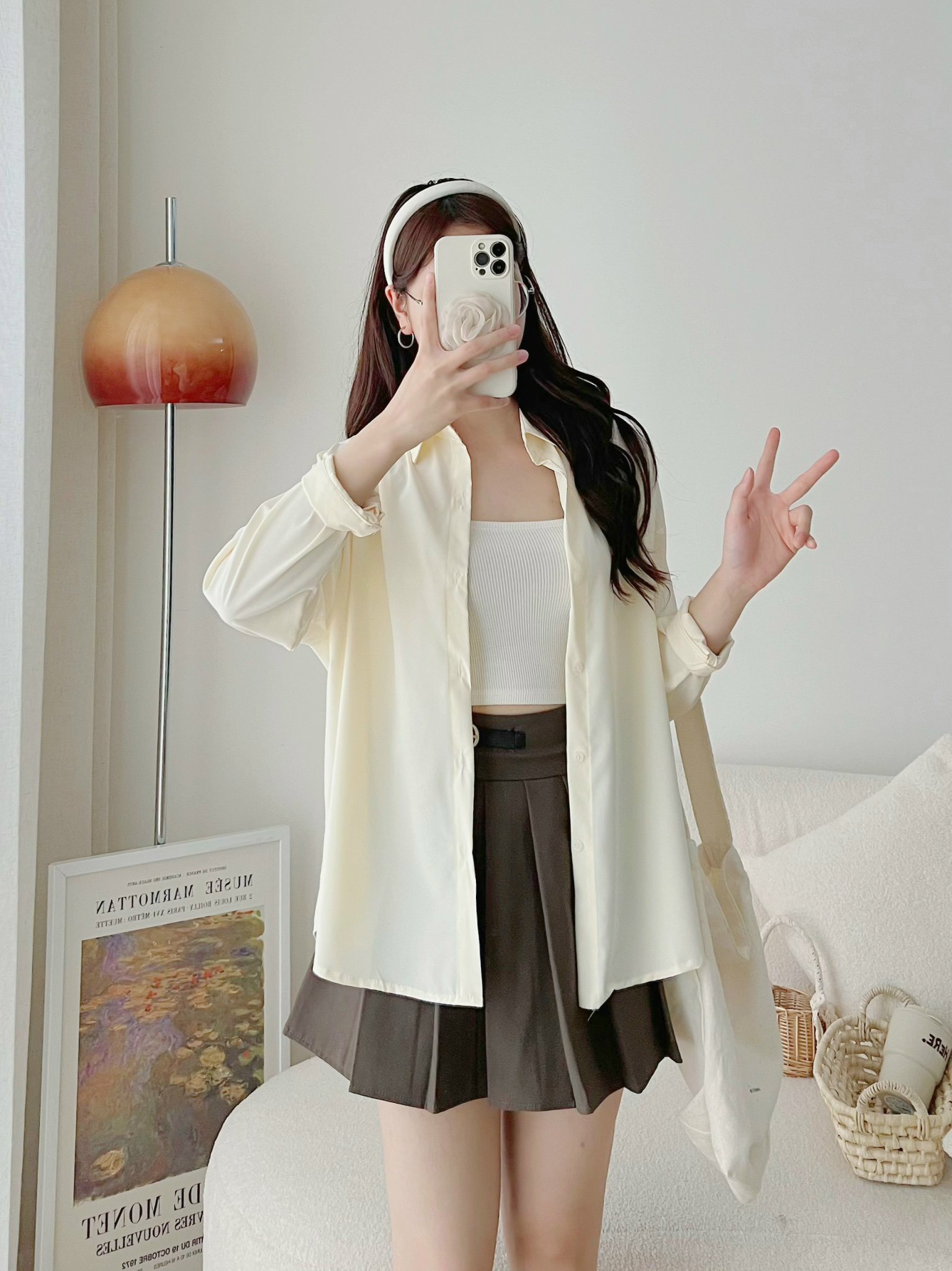 Áo sơ mi nữ trơn màu basic dáng suông phù hợp đi làm đi chơi