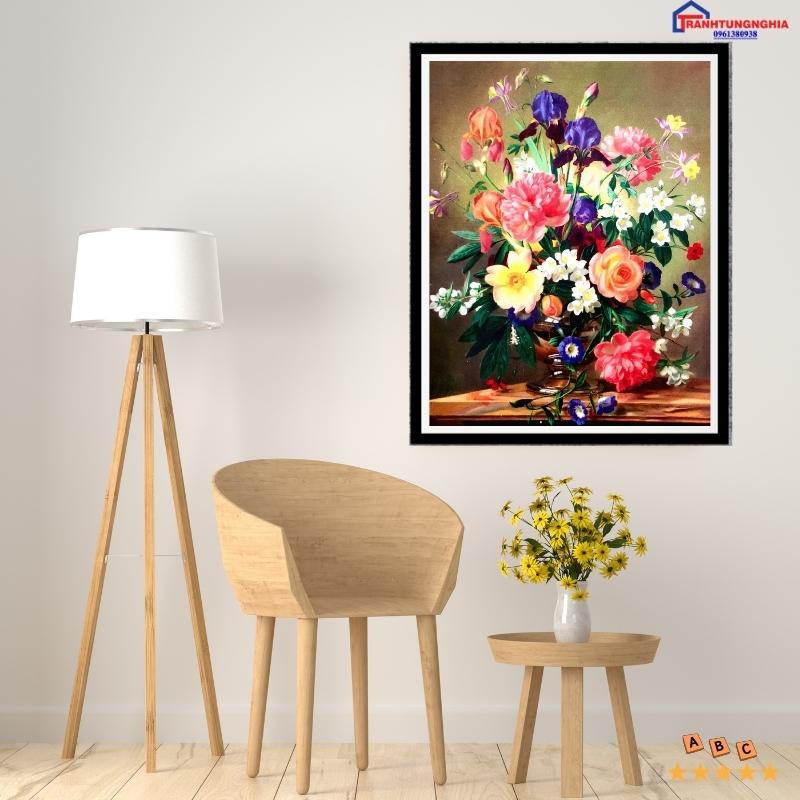 Tranh đính đá bình hoa nghệ thuật 50cm x 60cm