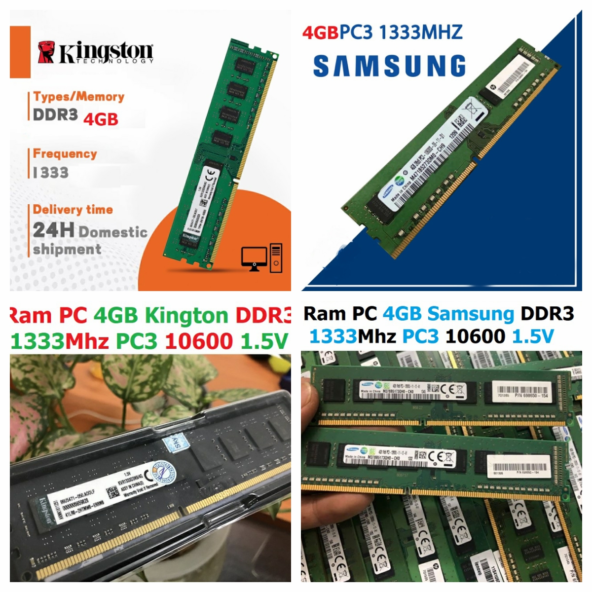 Ram ddr3 4gb bus 1333mhz pc3 10600 1.5v dùng cho máy tính để bàn pc desktop