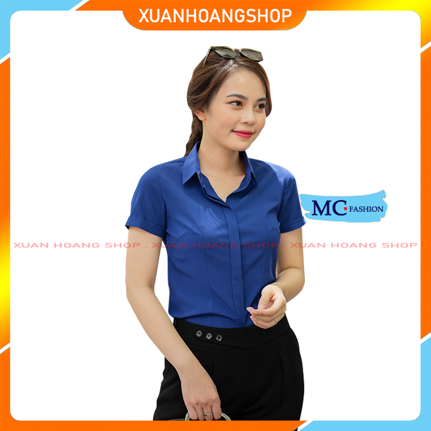 Áo Sơ Mi Nữ Mc Fashion Tay Ngắn Cộc Kiểu Công Sở, Cổ Đức Đẹp Có 5 Màu ( Xanh Tím Than, Đen, Hồng A208, Tím, Đỏ )