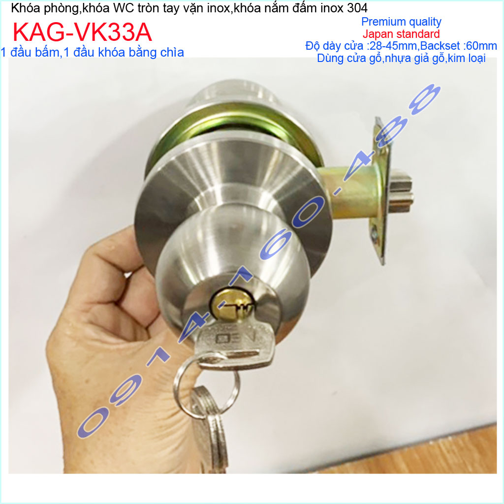 Khóa cửa phòng cao cấp KAG-VK33A, khóa tay nắm tròn có chìa, khóa phòng ngủ an toàn giá tốt chất lượng cao