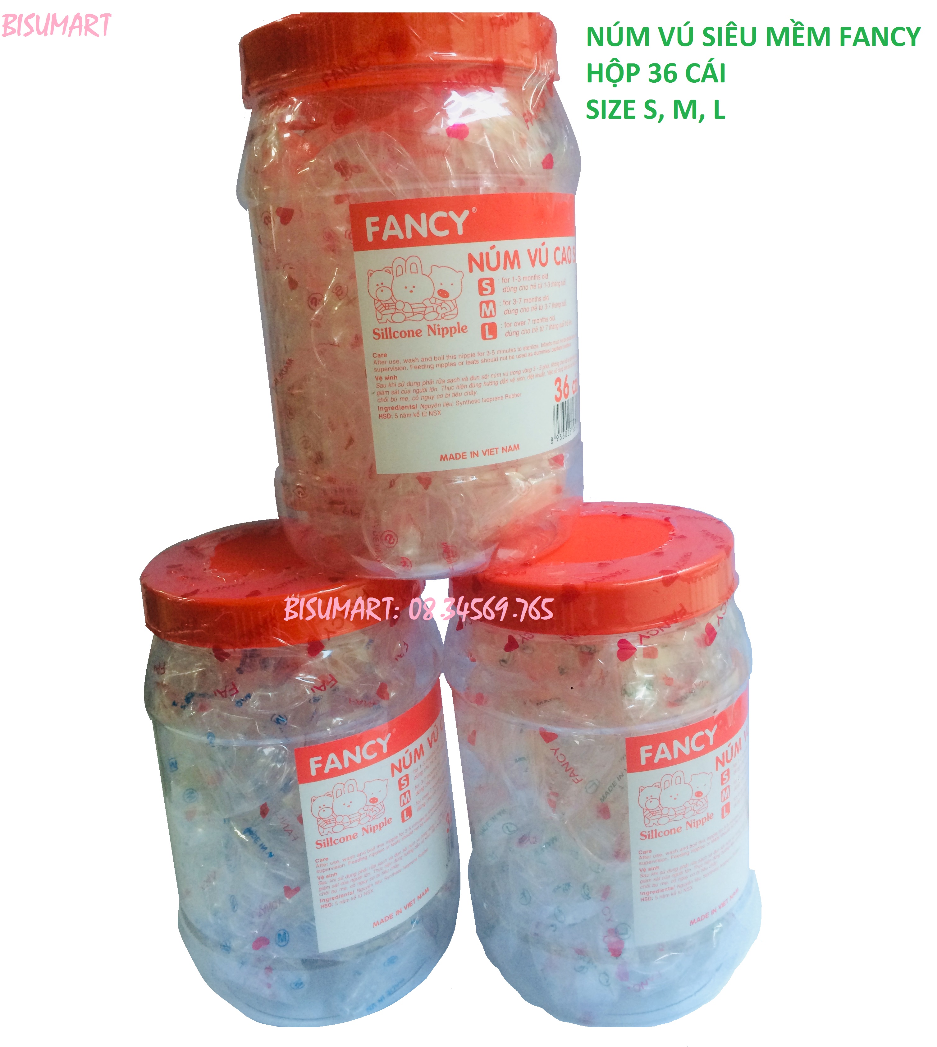 Núm Vú cổ hẹp Silicone Siêu Mềm cho bé FANCY đủ size