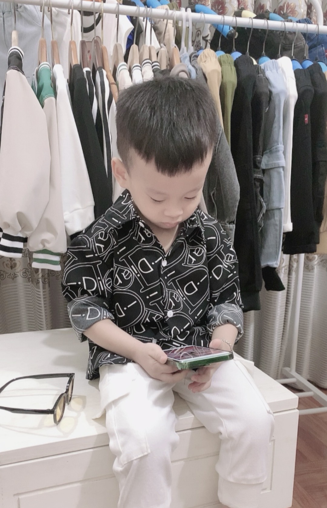Áo sơ mi lụa mango mềm mịn bé trai 12-36kg