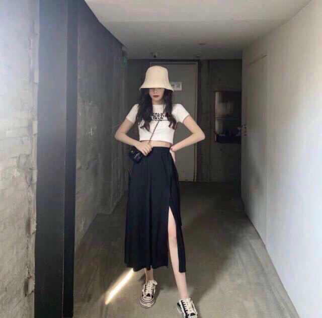 [HCM]SET CHÂN VÁY XẺ TÀ PHỐI ÁO CROPTOP ÔM BODY CỰC XINH TB