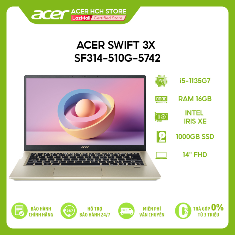 Laptop Acer Swift 3X SF314-510G-5742 i5-1135G7 | 16GB | 1TB | Intel Iris Xe Max Graphics | 14 FHD | Win 10