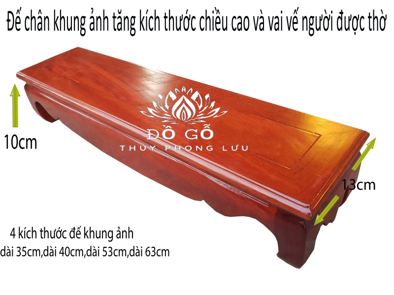 Đế khung ảnh-Giá đỡ khung ảnh-Kỷ dài kê tượng thần tài có 6 kích thước30,35,40,45,52,63 gỗ hương