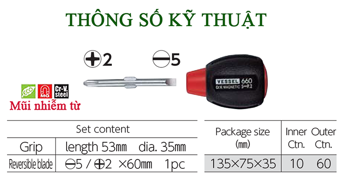 Tô vít 2 đầu No.660  Vessel (Nhật bản)