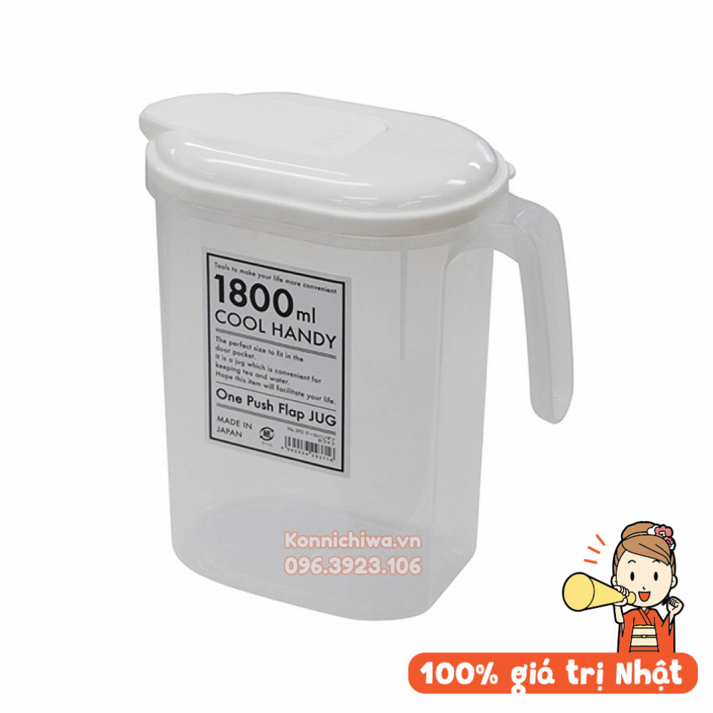 Ca nhựa 1,8L có quai cầm Nội địa Nhật Bản, Bình nhựa có nắp 1800ml Nhật