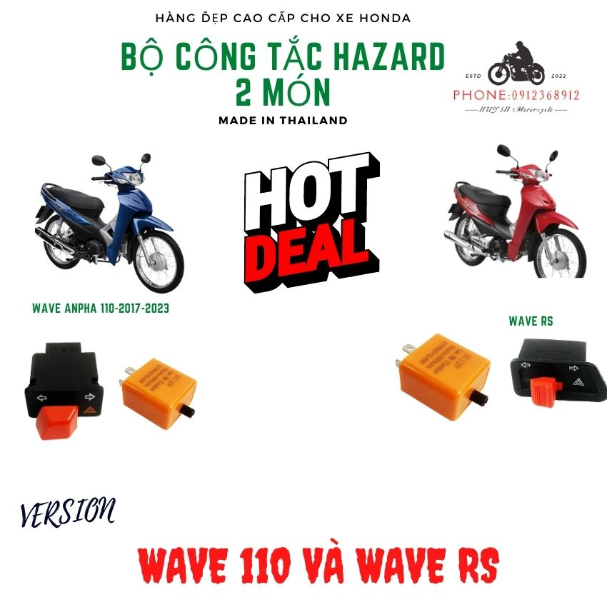 combo công tắc hazard đỏ và cục chớp cho wave 110 và wave RS