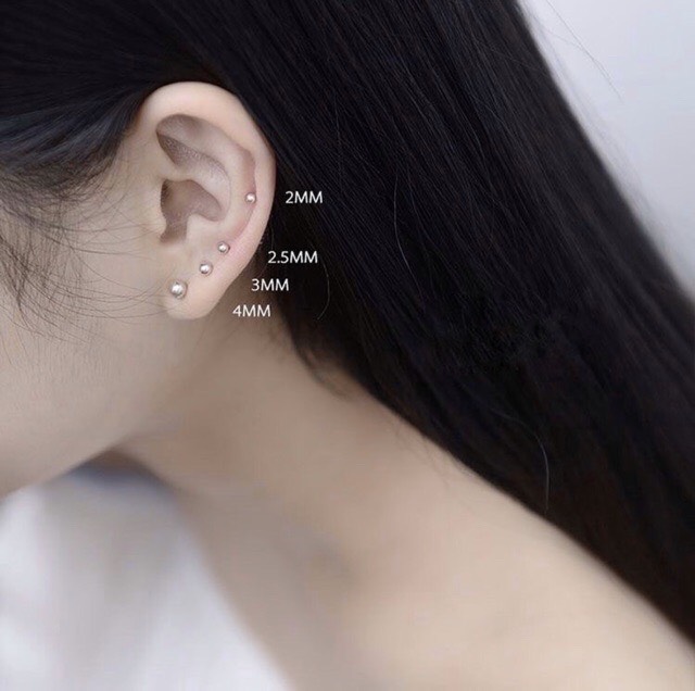 Khuyên tai bạc Tlee, Bông tai bi minidot basic - TleeJewelry B0207