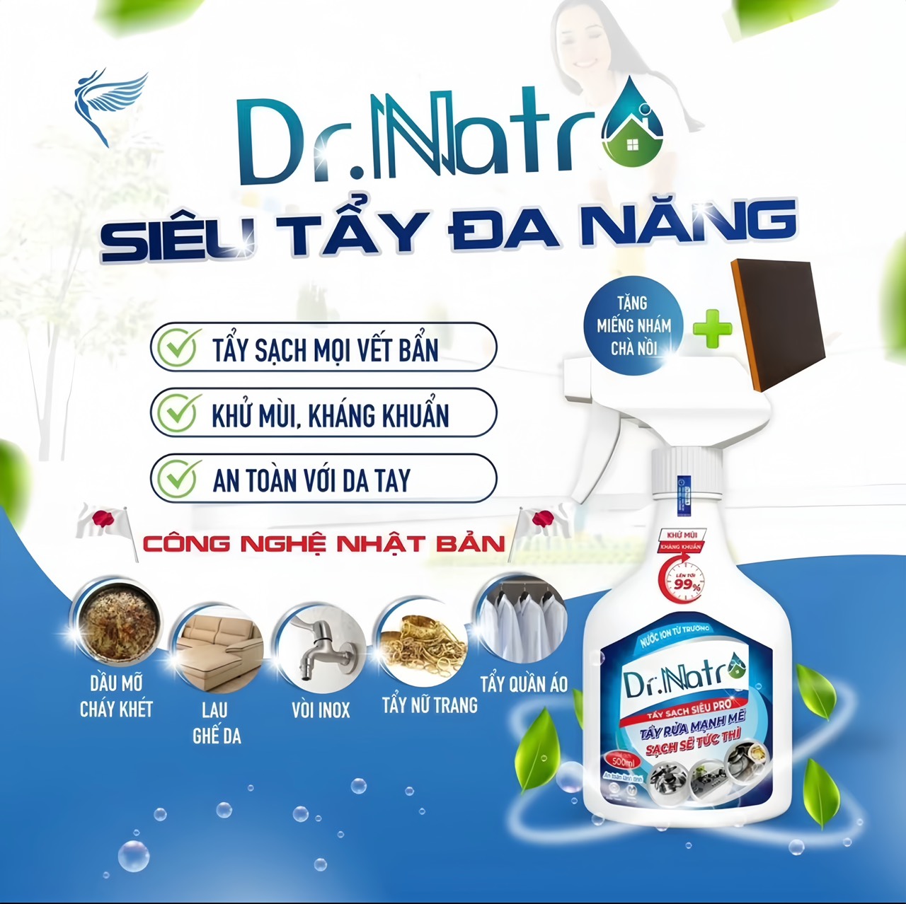 1 Chai nước tẩy rửa đa năng Dr.Natro 500ml Tẩy Sạch Mọi Vết Bẩn Trên Các Bề Mặt