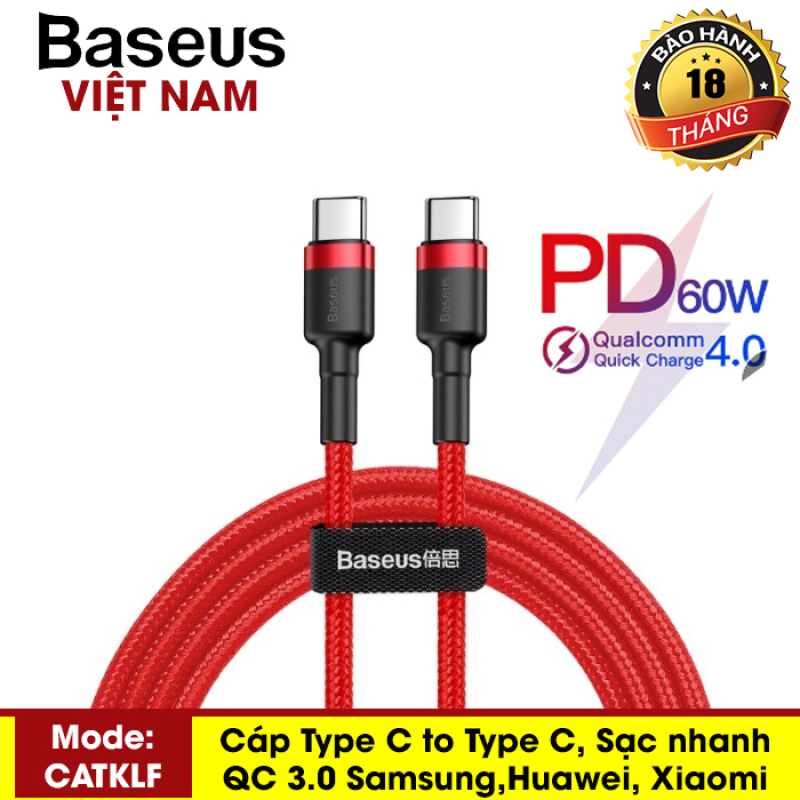 Baseus (CATKLF) USB Type C to USB C Cable for Samsung Galaxy S9 Plus Note 9 Support PD 60W QC4.0,QC3.0 3A Quick Charge Cable for Type-C Devices - Phân phối bởi Baseus Vietnam