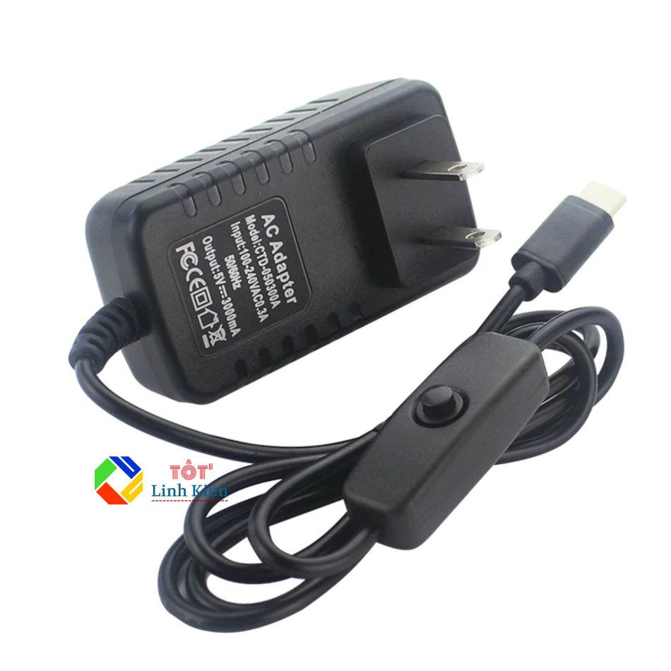 Nguồn Raspberry Pi 4 B 5V 3A Type C - Có Switch ON/OFF