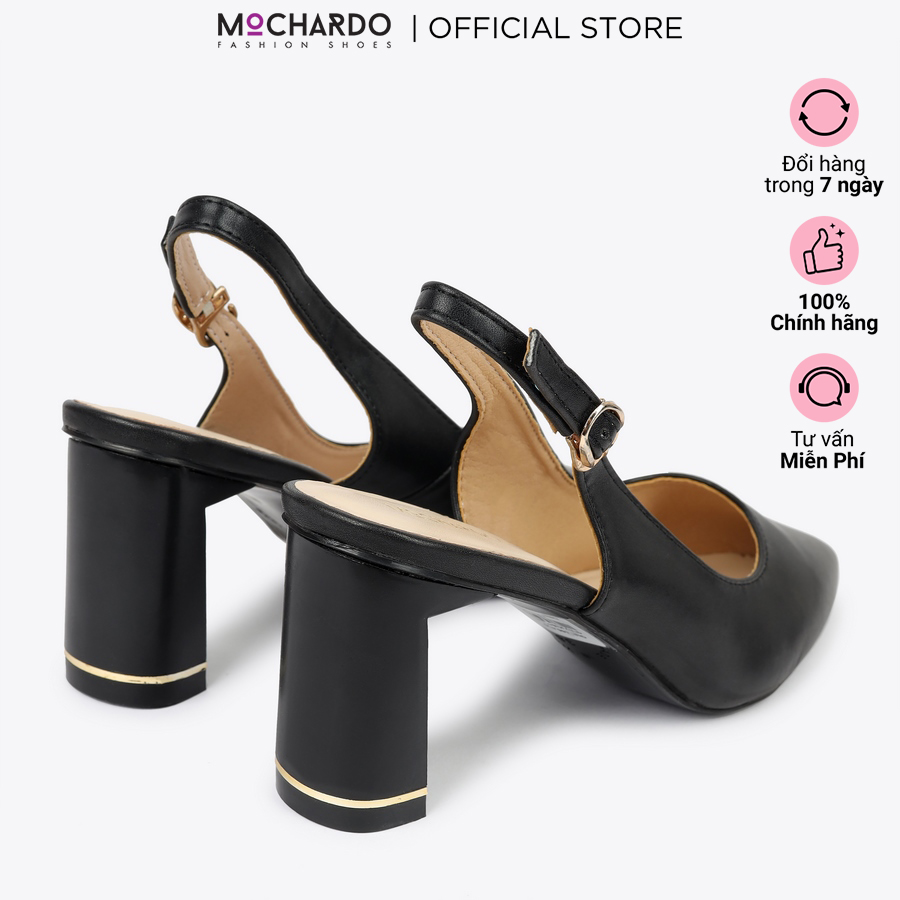 Giày slingback mũi nhọn da lì gót kiểu cao 7cm MOCHARDO HL-11