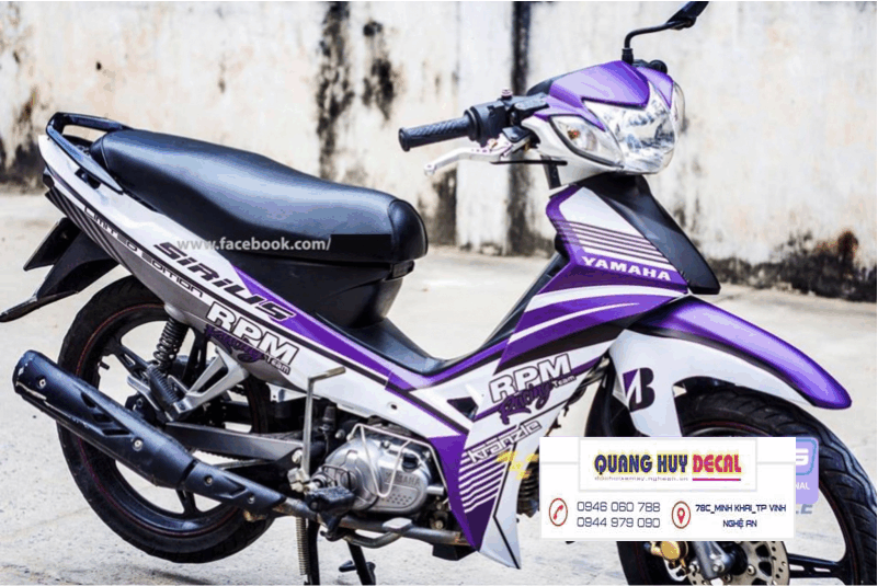 Tem trùm xe sirius trắng tím đẹp - Tem  dán xe máy sirius trắng tím thiết kế theo yêu cầu - tem trùm sirius độ chế đẹp và rẻ chất